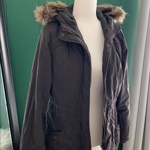 Gray winter jacket with hood